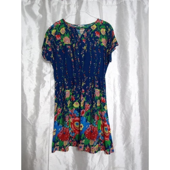 LACE & MESH Colorful Flower Summer Dress Blue Red Green Yellow Pink - Picture 5 of 8